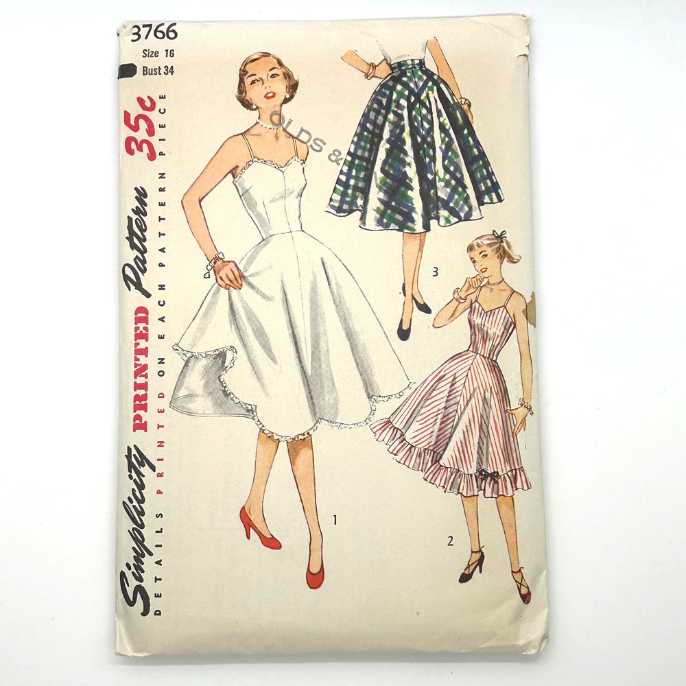Simplicity Vintage 1950's Pattern #3766 Junior Or‎ Misses Slip Petticoat Size 16